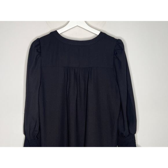 Pomander Place Crepe Kenzo V-Neck Tiered Mini Swing Dress Black Women's Size M - Picture 11 of 12